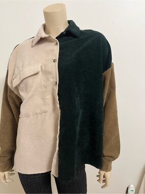 Boohoo Colorblock Corduroy top in Dark Green, Cream & Brown